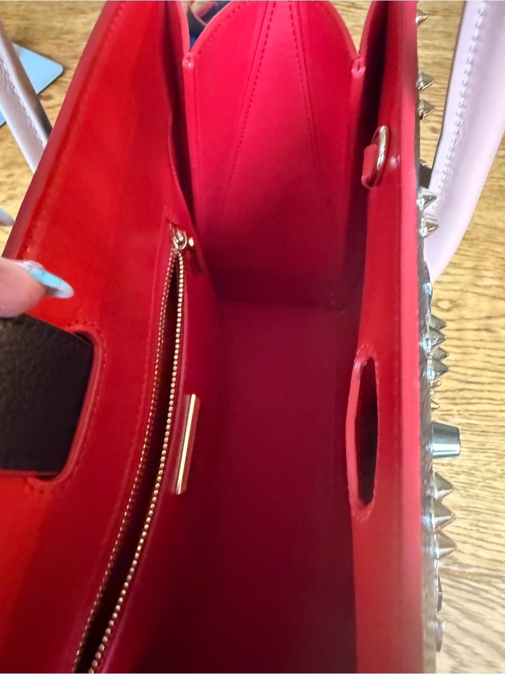 Christian Louboutin Paloma Black Studded Tote with Tan Handles and Red Trim - Picture 11 of 15